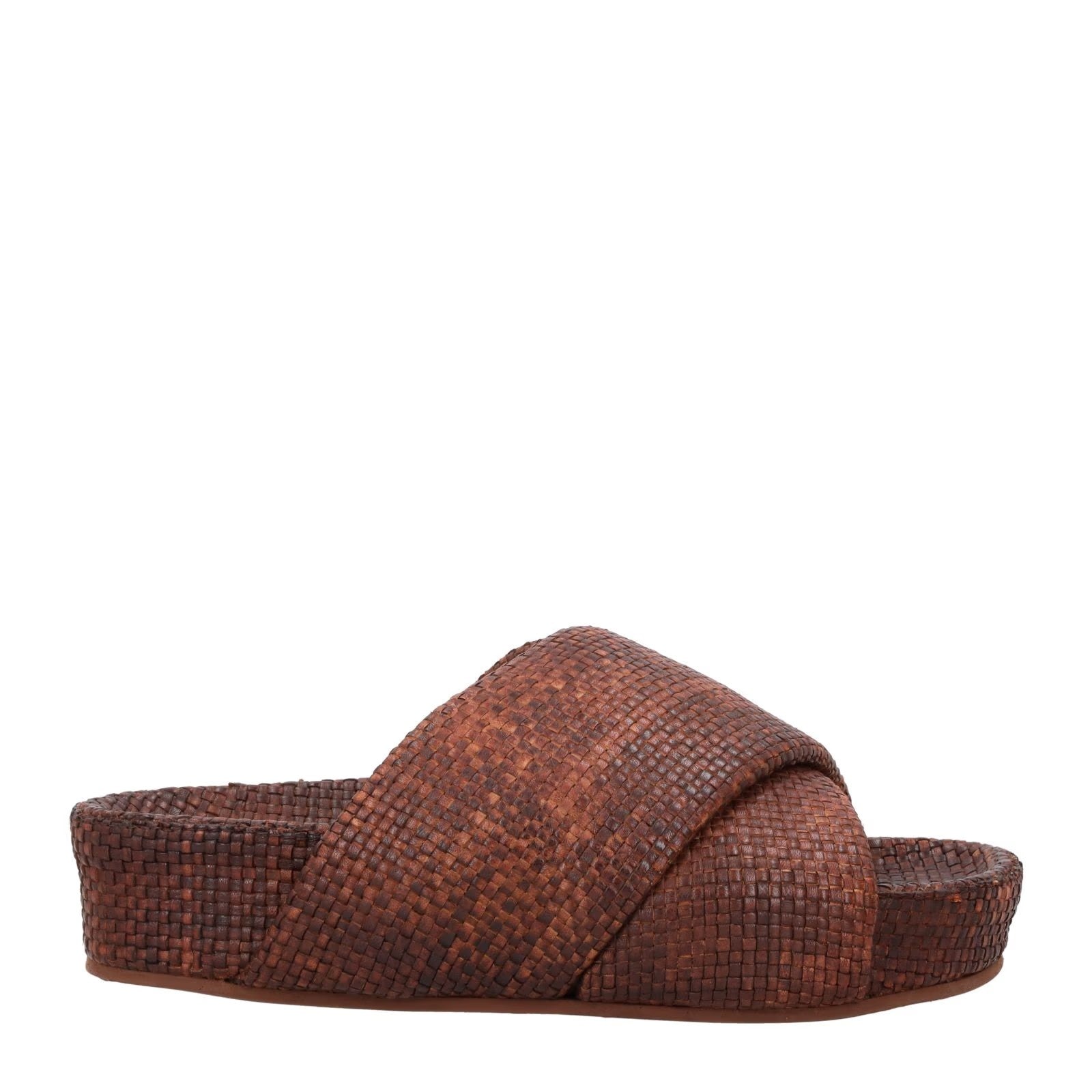 ST AGNI Womens Flatform Cross Slides Woven Leather Brown Comfy UK7 RRP 250