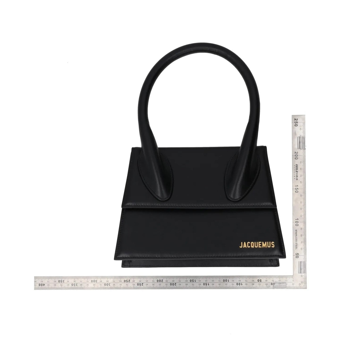 JACQUEMUS Womens Top Handle Bag Black Leather Flap Closure Gold Logo OS RRP 640 — View 8