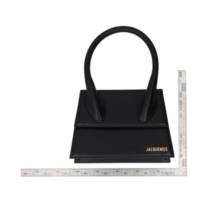 JACQUEMUS Womens Top Handle Bag Black Leather Flap Closure Gold Logo OS RRP 640 — View 8