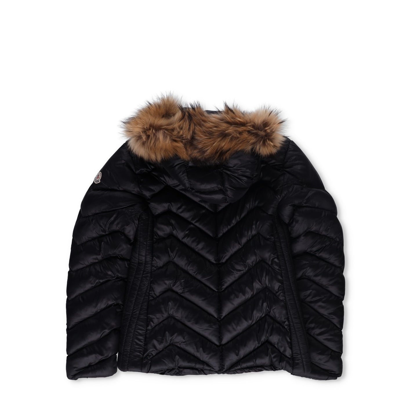 MONCLER Womens Makaluu Fur Hood Lined Jacket Nylon Size Large Black RRP1500 — View 2