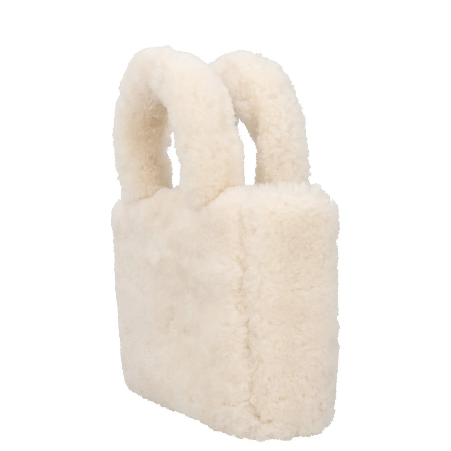 AMINA MUADDI Womens Handbag White Plush Shearling Top Handle S RRP 650 — View 2