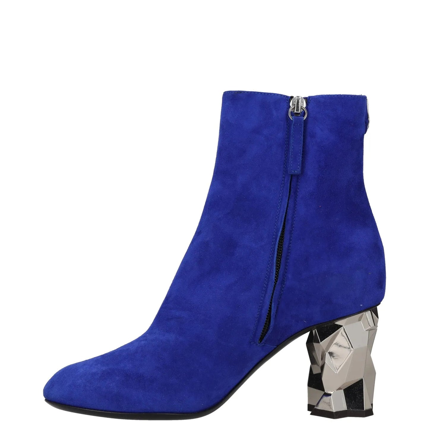 GIUSEPPE ZANOTTI Womens Ankle Boots Blue Leather Metallic Heel Zip UK 4 RRP 400 — View 4