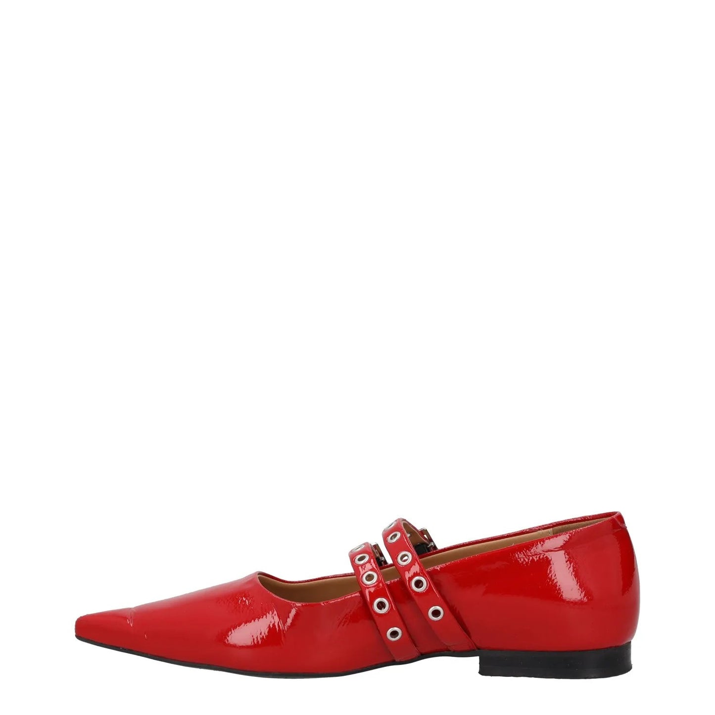 GANNI Womens Mary Janes Flat Red Leather Pointy Toe Double Strap UK 4 RRP 275 — View 4