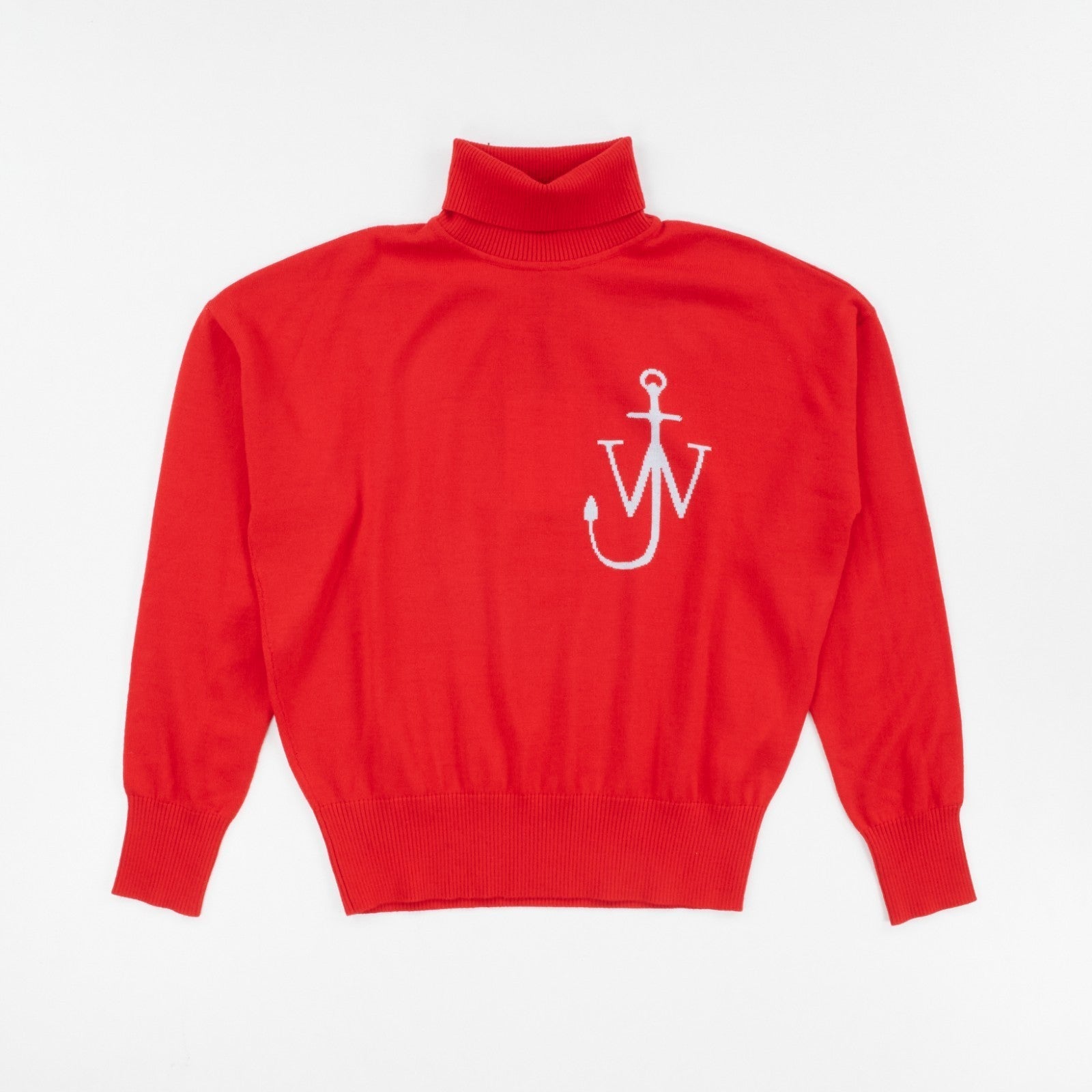 JW ANDERSON Anchor Logo Funnel Neck Jumper Unisex Knitwear Red Wool S RRP 355