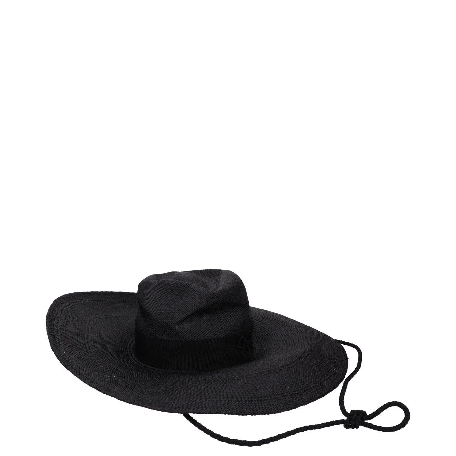RUSLAN BAGINSKIY Womens Wide Brim Straw Fedora Hat Black Size M RRP 520