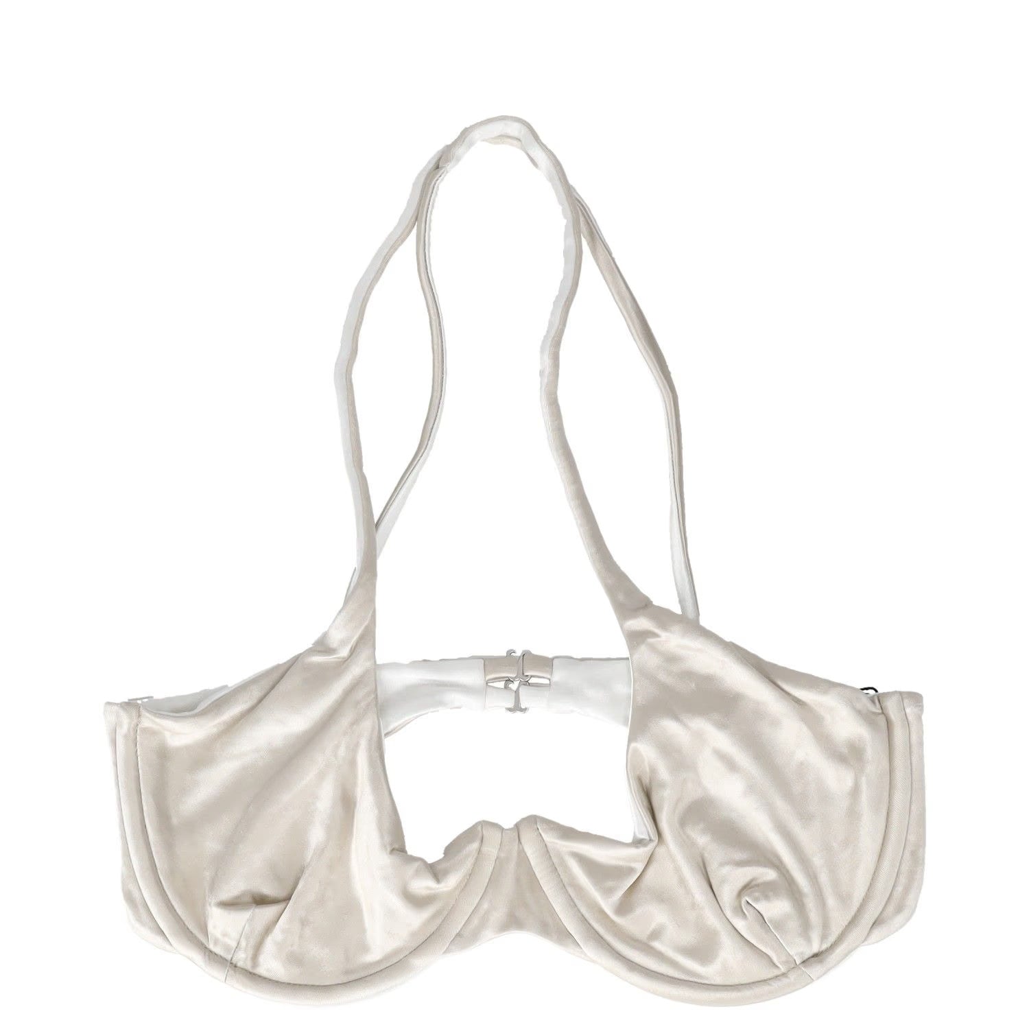ISA BOULDER Womens Reversible Heart Bikini Top Silver Pearl Halter Neck L RRP140