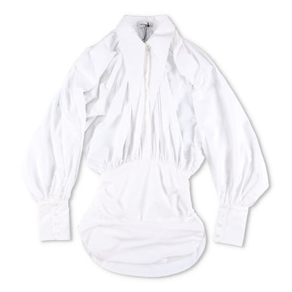 MONOT Womens Long Sleeve Big Lapel Shirt Mini Dress White Collared Size 8 RRP839