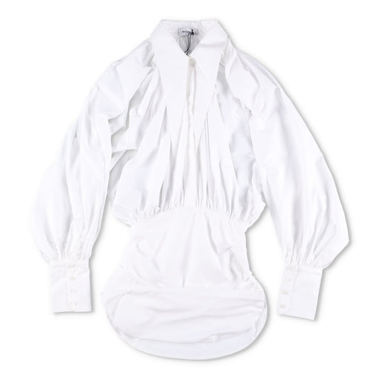 MONOT Womens Long Sleeve Big Lapel Shirt Mini Dress White Collared Size 8 RRP839