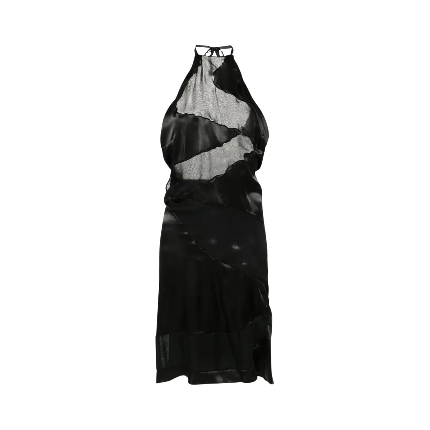 FEBEN Womens Spiral Knee Length Dress Black Silk Sleeveless Tie Halter 40 RRP785