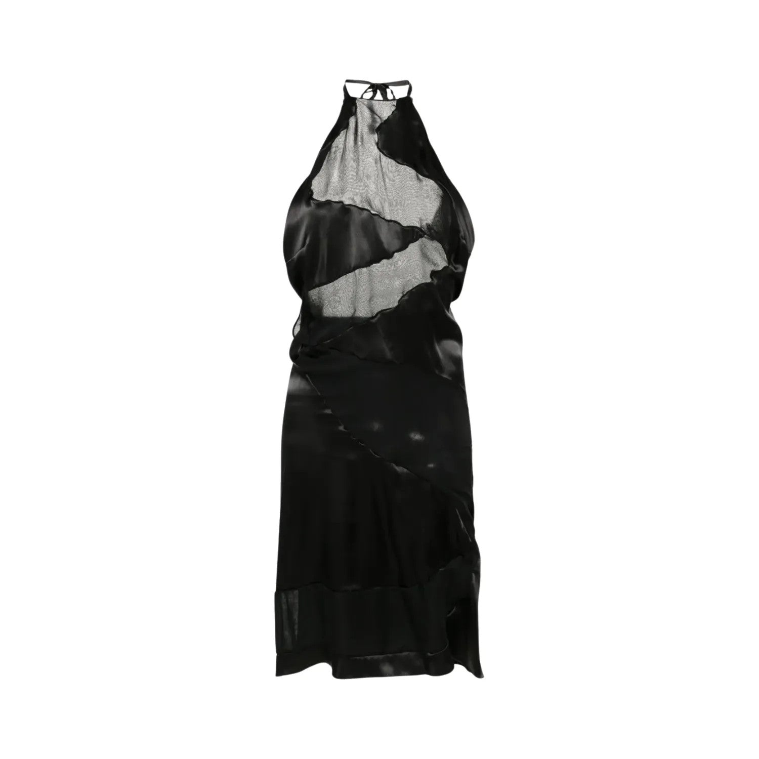 FEBEN Womens Spiral Knee Length Dress Black Silk Sleeveless Tie Halter 40 RRP785