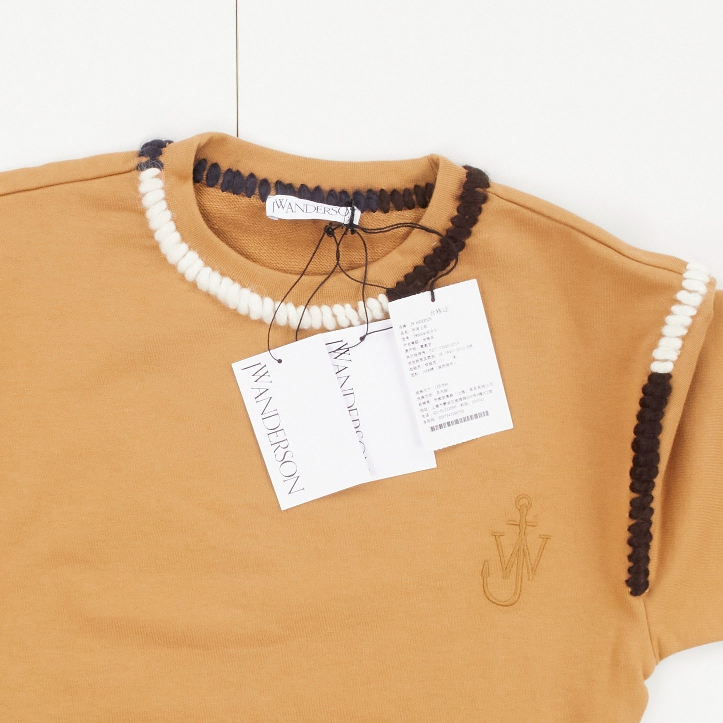 JW ANDERSON Asymmetric Contrast Stitch Crew Sweat Cotton Womens Tobbaco M RRP245 — View 8