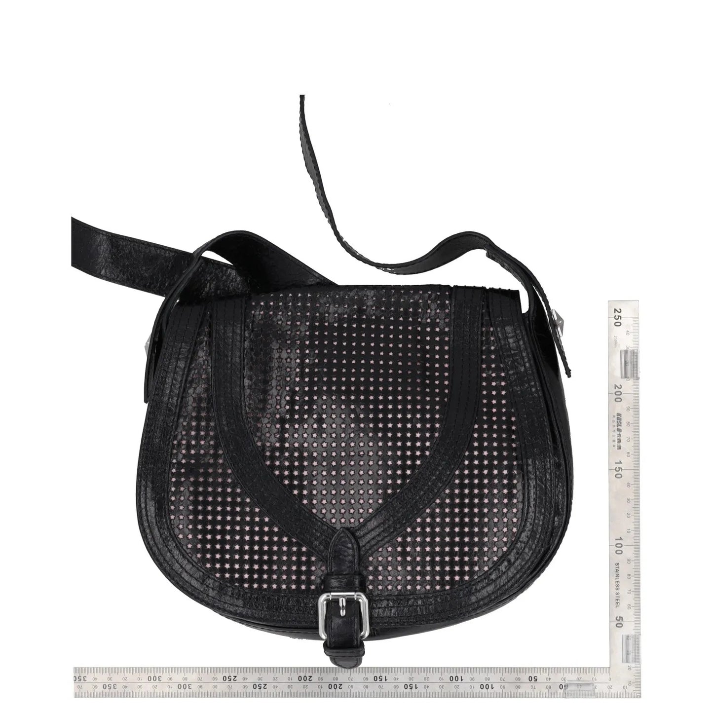 JUST CAVALLI Womens Saddle Handbag Black Leather Silver Buckle Closure M RRP 300 — View 9