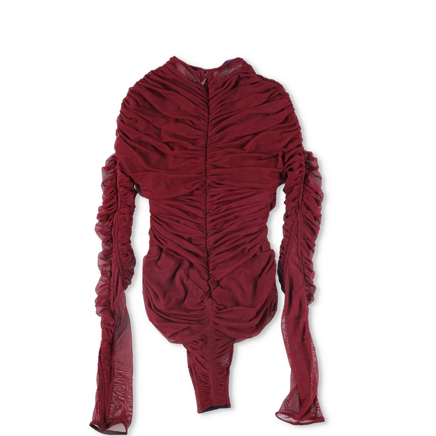 MUGLER Womens Bodysuit Crew Neck Long Sleeve Red Mesh Sheer Ruched 34 RRP 425 — View 5