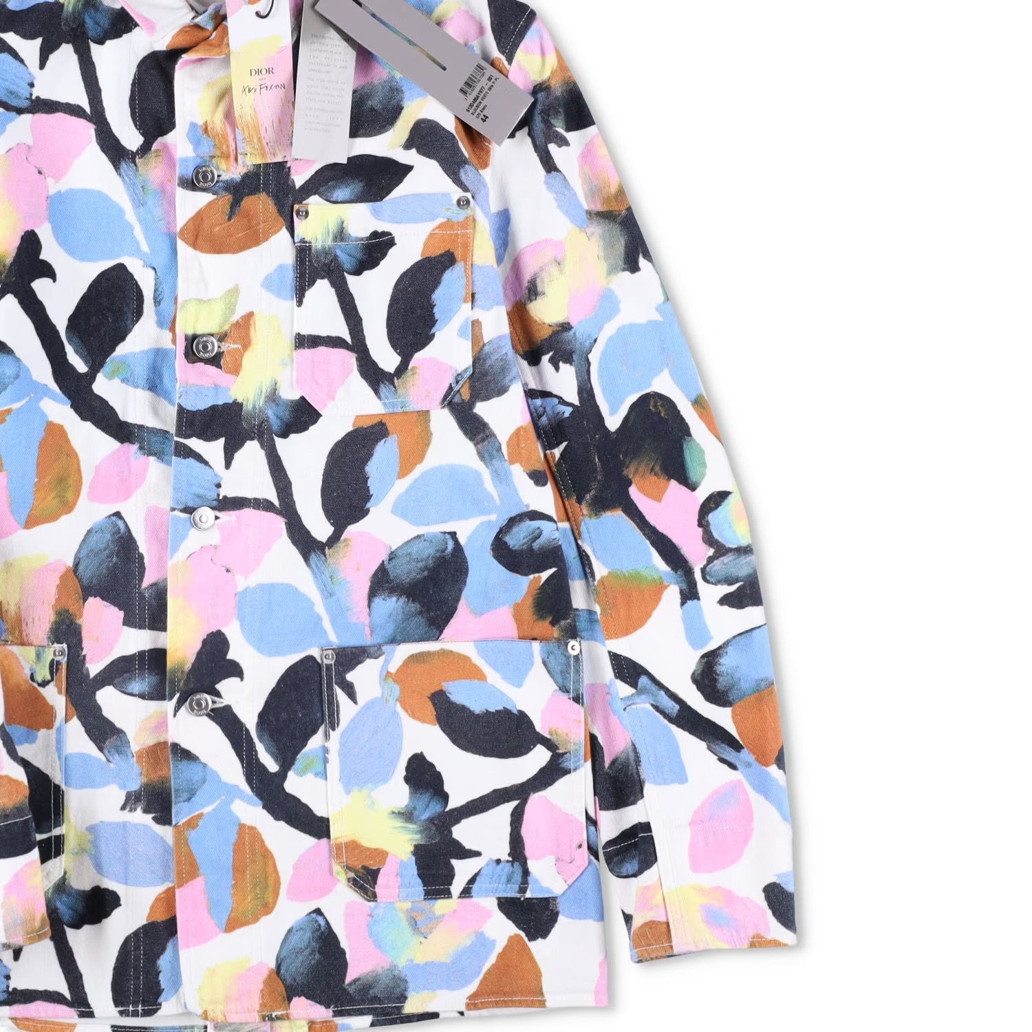 DIOR HOMME Mens Floral Denim Jacket Buttoned Collared Multicoloured 44 RRP 1300 — View 6