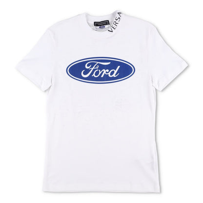 VERSACE Womens T-Shirt Large Ford Logo White Cotton Crew Neck Size XS RRP 200