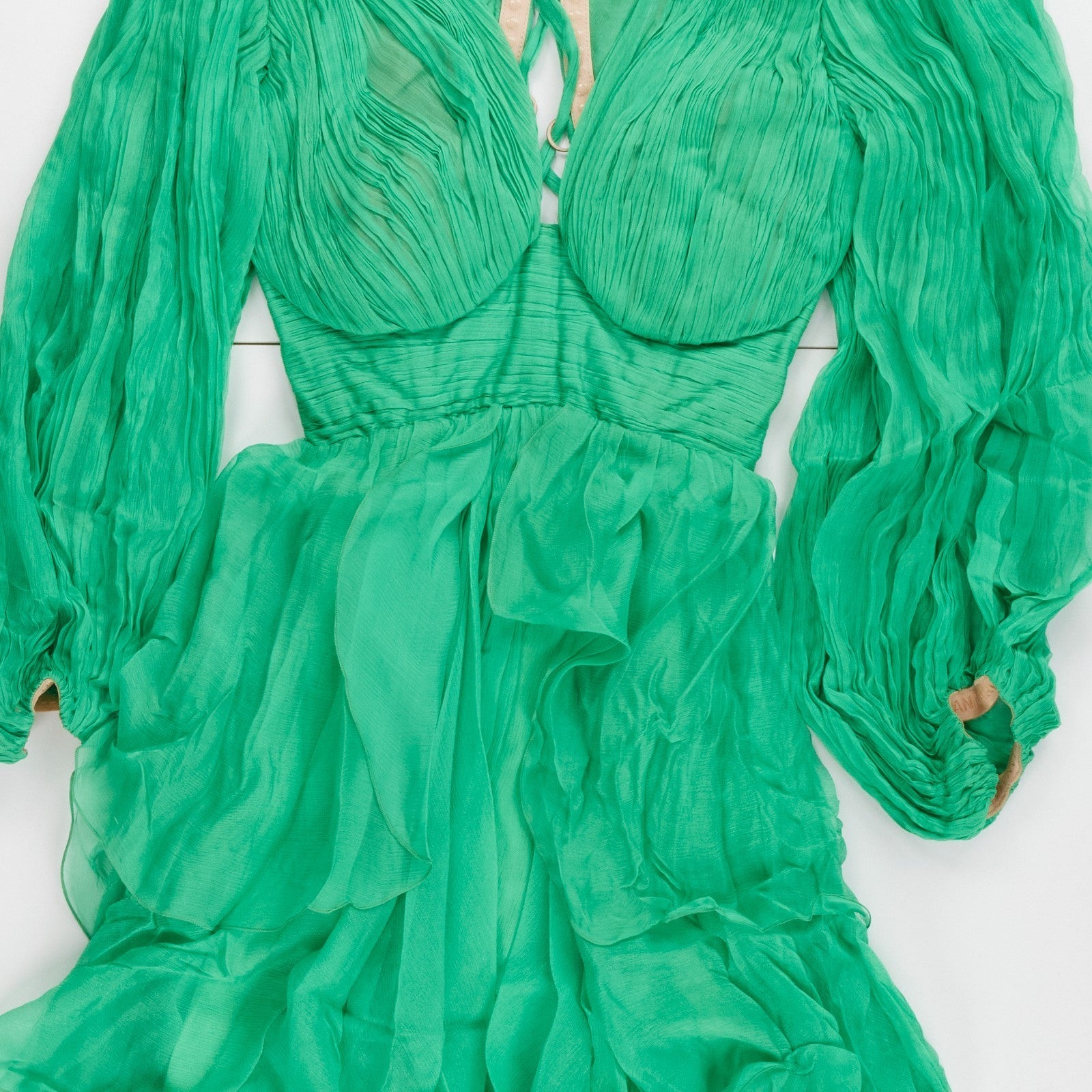 MARIA LUCIA HOHAN Lilo Green Ruffle Silk Mini Dress Size 34 RRP1850 — View 6