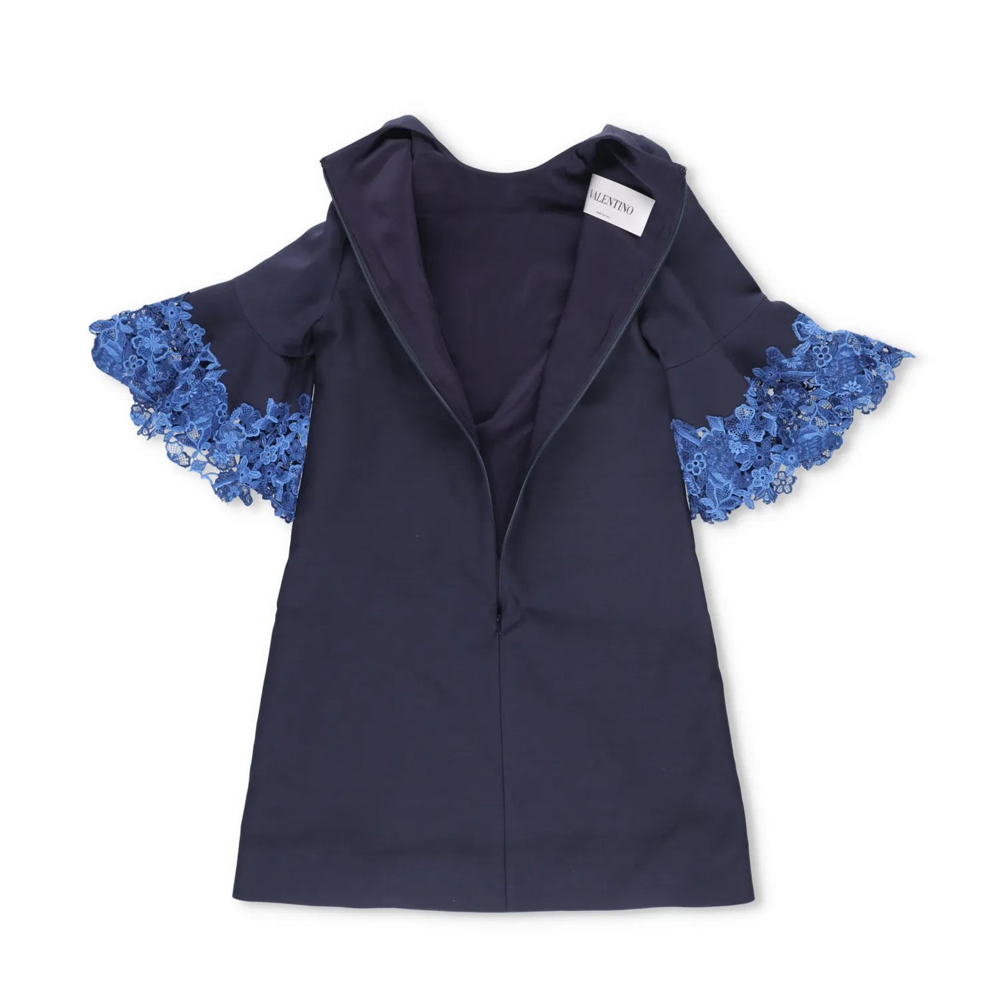 Valentino Womens Dress Mini Blue Lace Zip Round Neck 3/4 Bell Sleeve 38 RRP 1800 — View 11