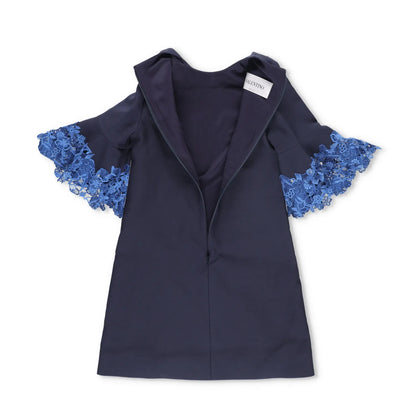 Valentino Womens Dress Mini Blue Lace Zip Round Neck 3/4 Bell Sleeve 38 RRP 1800 — View 11