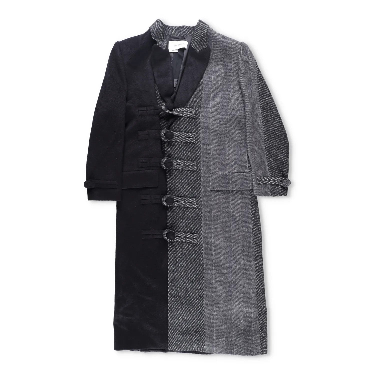 FENG CHEN WANG Mens Multi Flannel Stripe Overcoat Black Multicoloured L RRP 1275 — View 2