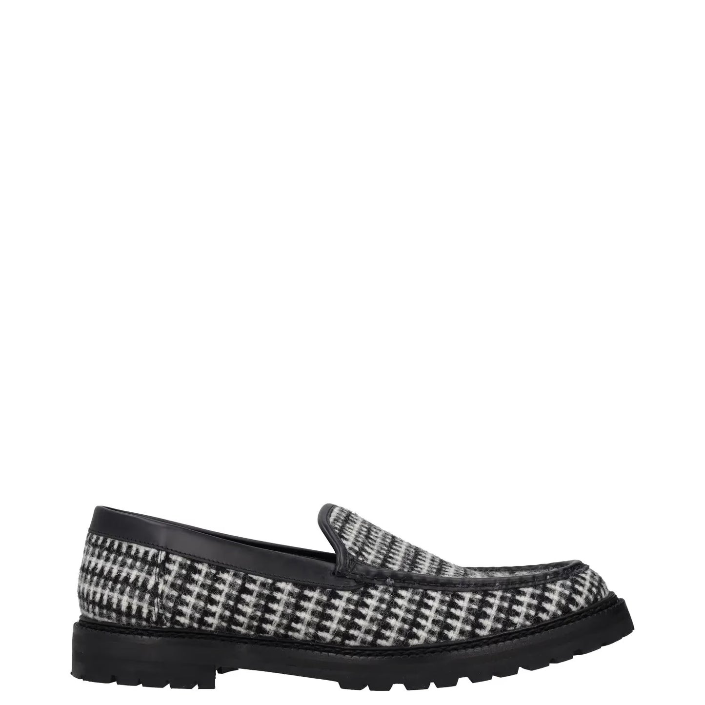 MANOLO BLAHNIK Womens Tweed Loafers Black Grey Leather Slip On UK 8 RRP 725