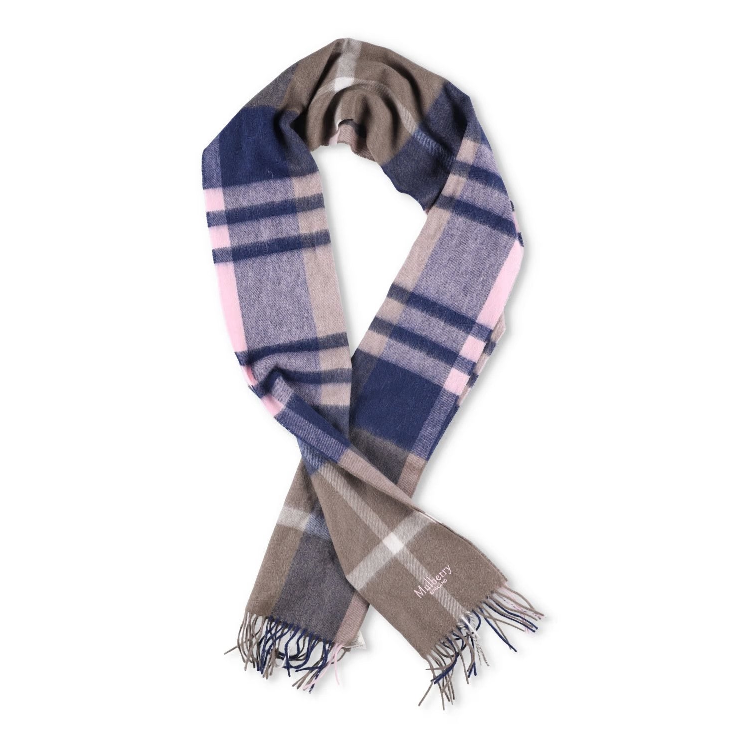 MULBERRY Womens Rectangle Scarf Wool Knit Multicoloured Plaid Logo OS RRP 200