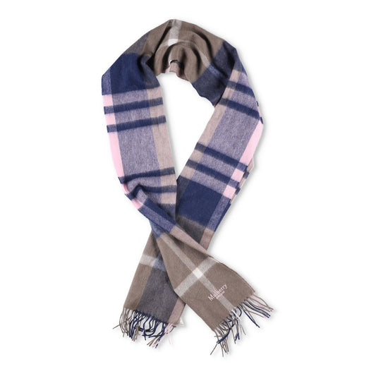 MULBERRY Womens Rectangle Scarf Wool Knit Multicoloured Plaid Logo OS RRP 200
