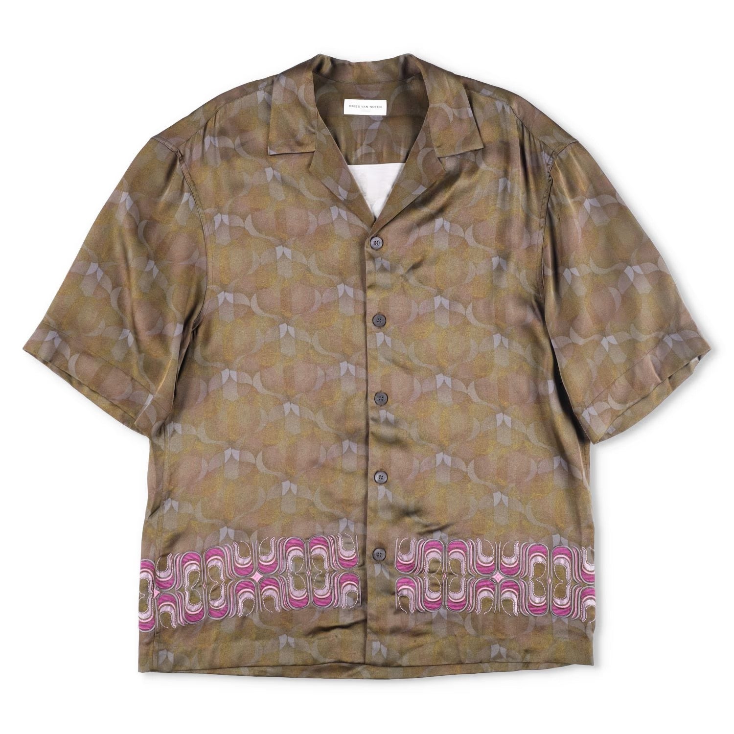DRIES VAN NOTEN Mens Cassi Embroider Shirt Button-Up Green Short Sleeve M RRP753