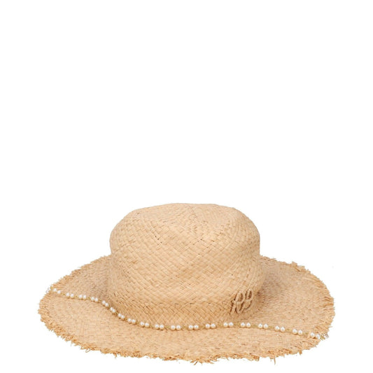 RUSLAN BAGINSKIY Womens Pearl Chain Frayed Fedora Hat Straw Beige Size S RRP 360