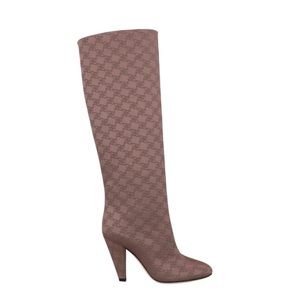 FENDI Women Boots Pink Synthetic Slip On Knee High Cone Heel Pattern UK3 RRP1700