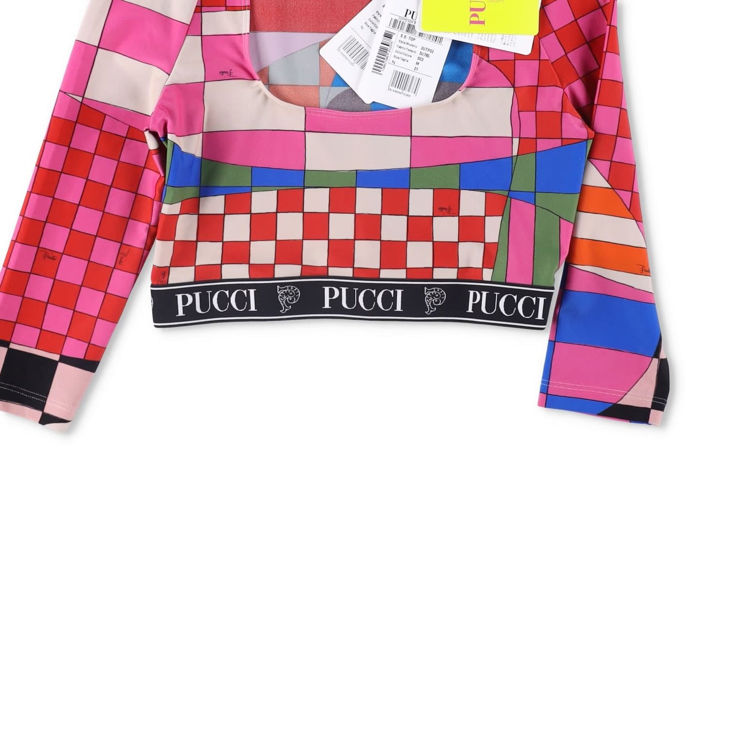 EMILIO PUCCI Womens Lycra Scoop Neck Top Cropped Multicoloured Geo M RRP 305 — View 3