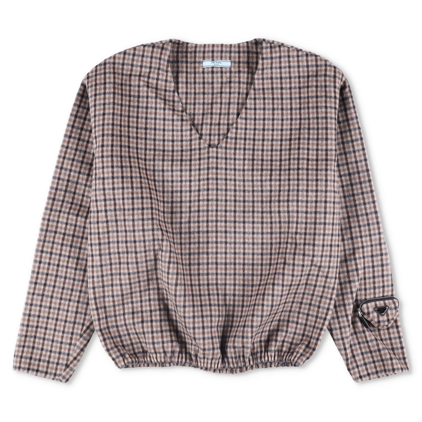 PRADA Womens Blouse V-Neck Long Sleece Check Pattern Brown Size 44 RRP 2830