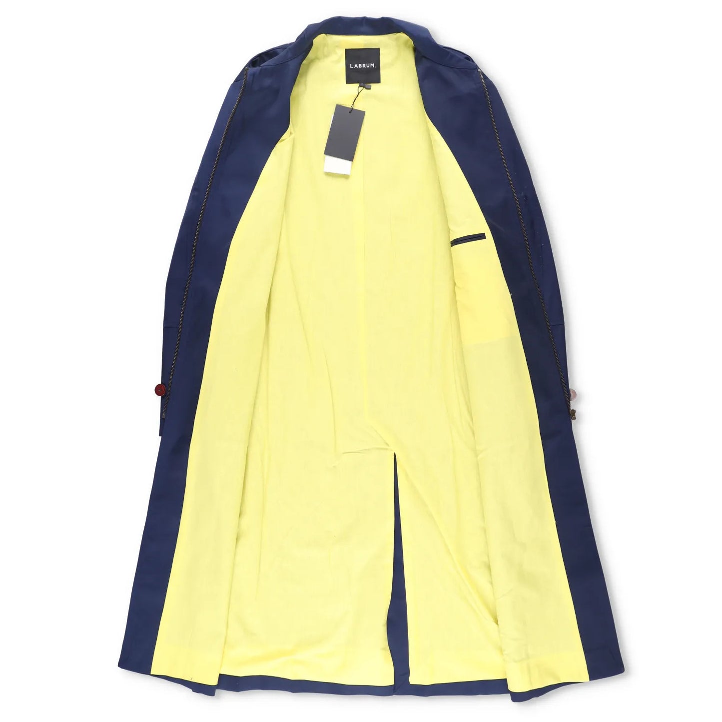 LABRUM Mens Overcoat Blue Zip Closure Button Accents Long Size S RRP 765 — View 6