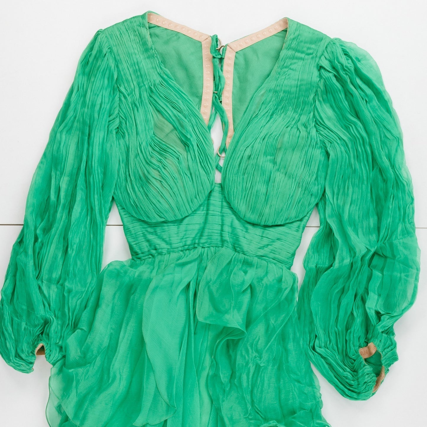 MARIA LUCIA HOHAN Lilo Green Ruffle Silk Mini Dress Size 34 RRP1850 — View 5