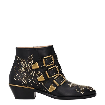 CHLOE Womens Bootie Gold Studded Buckle Black Leather Wedge Heel UK 3 RRP 1000
