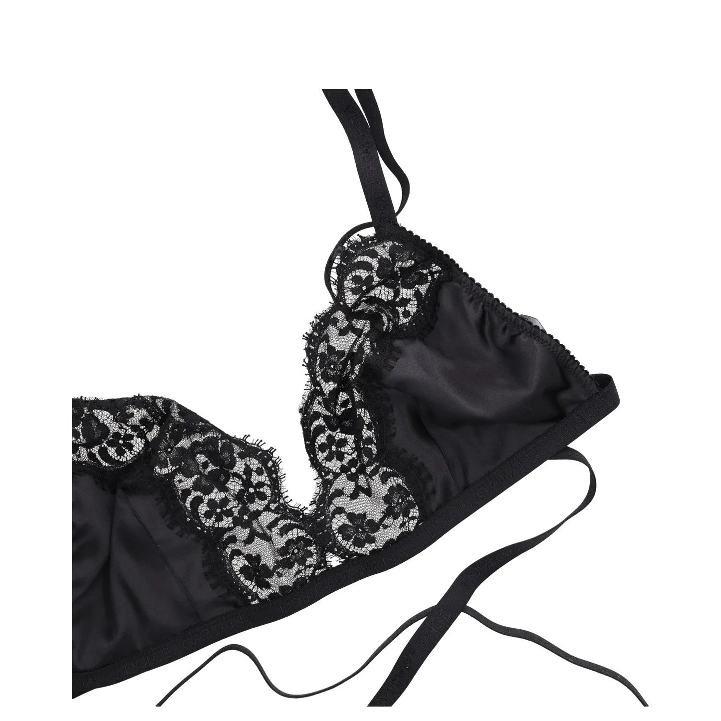 DOLCE&GABBANA Women Softcup Triangle Bra Cross Tie Lace Soft Cup Black XL RRP275 — View 3