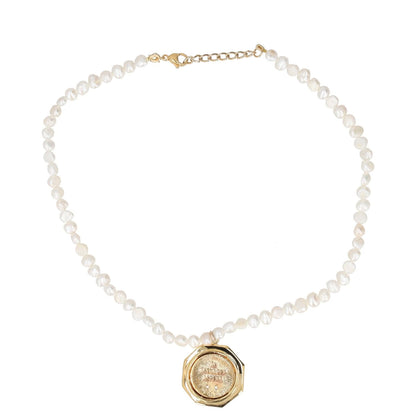 ALONA Womens White Pearl Necklace Gold Colour Pendant Lobster Clasp S RRP 125