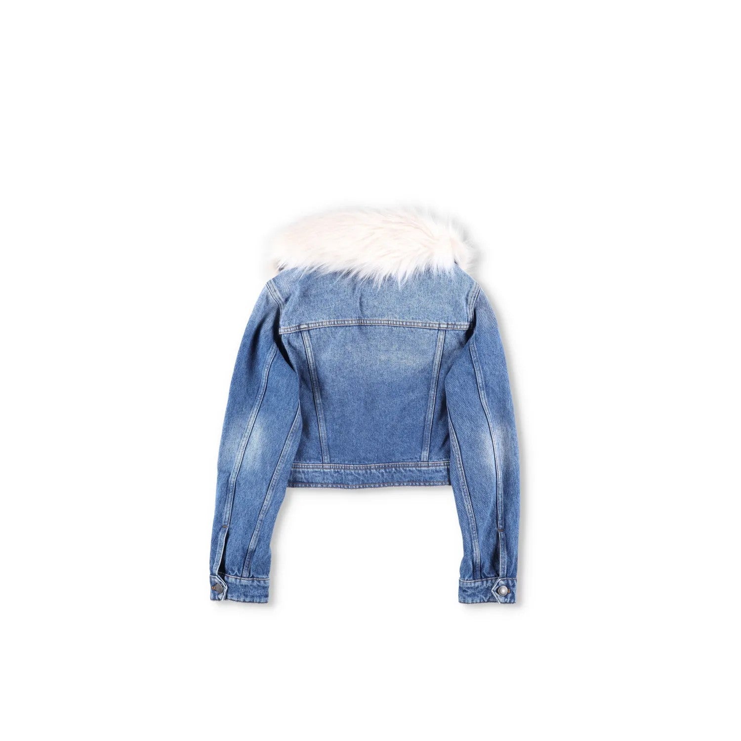AMI Womens Denim Jacket Faux Fur Collar Cropped Blue Long Sleeve Size L RRP 365 — View 7