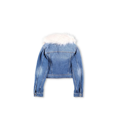 AMI Womens Denim Jacket Faux Fur Collar Cropped Blue Long Sleeve Size L RRP 365 — View 7