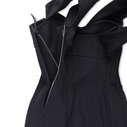 BOTTEGA VENETA Womens Midi Dress Sweetheart Double Layered Wool Black 38 RRP4479 — View 9