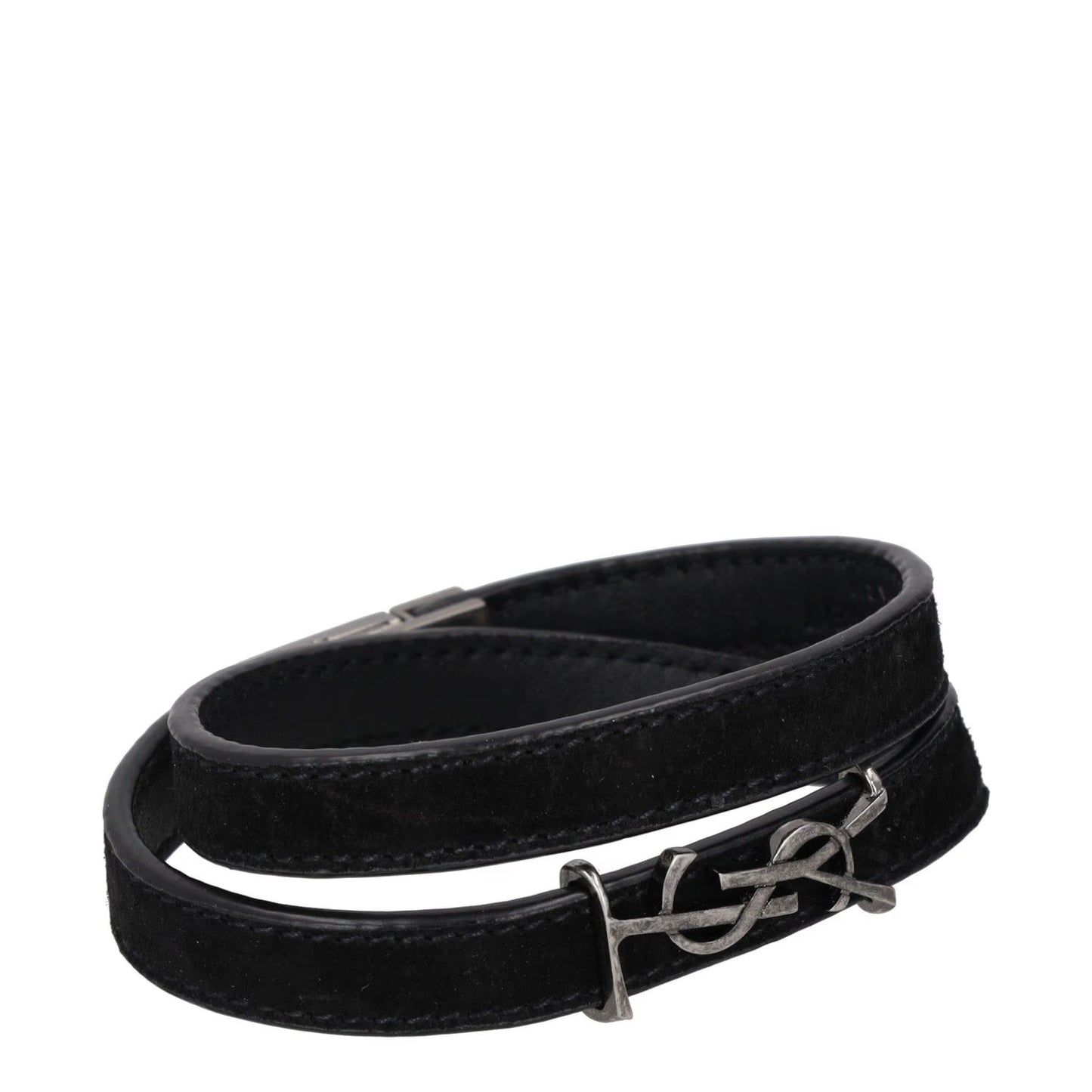 SAINT LAURENT Womens Bracelet Belt Black Leather Silver YSL RRP 275