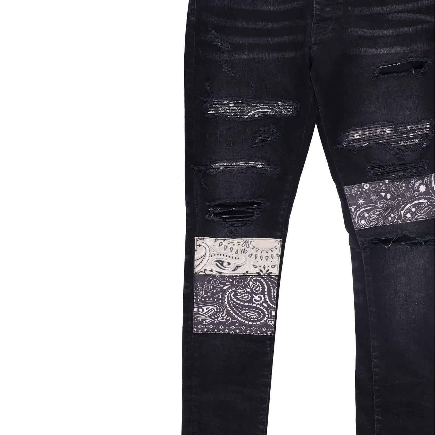 AMIRI Mens Vint Bandana Artpatch Skinny Jeans Black Embroidered Size 31 RRP 1290 — View 2