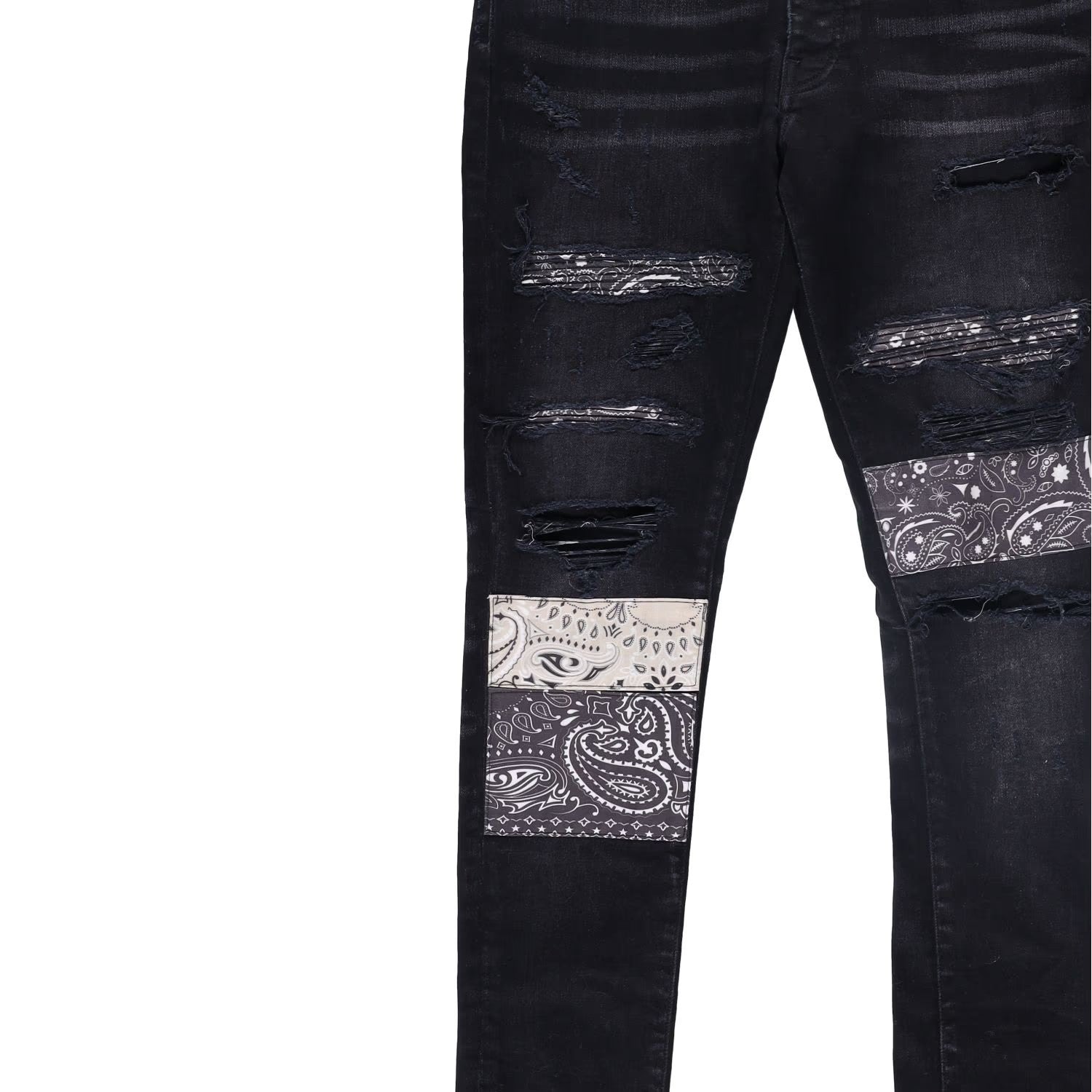 AMIRI Mens Vint Bandana Artpatch Skinny Jeans Black Embroidered Size 31 RRP 1290 — View 2
