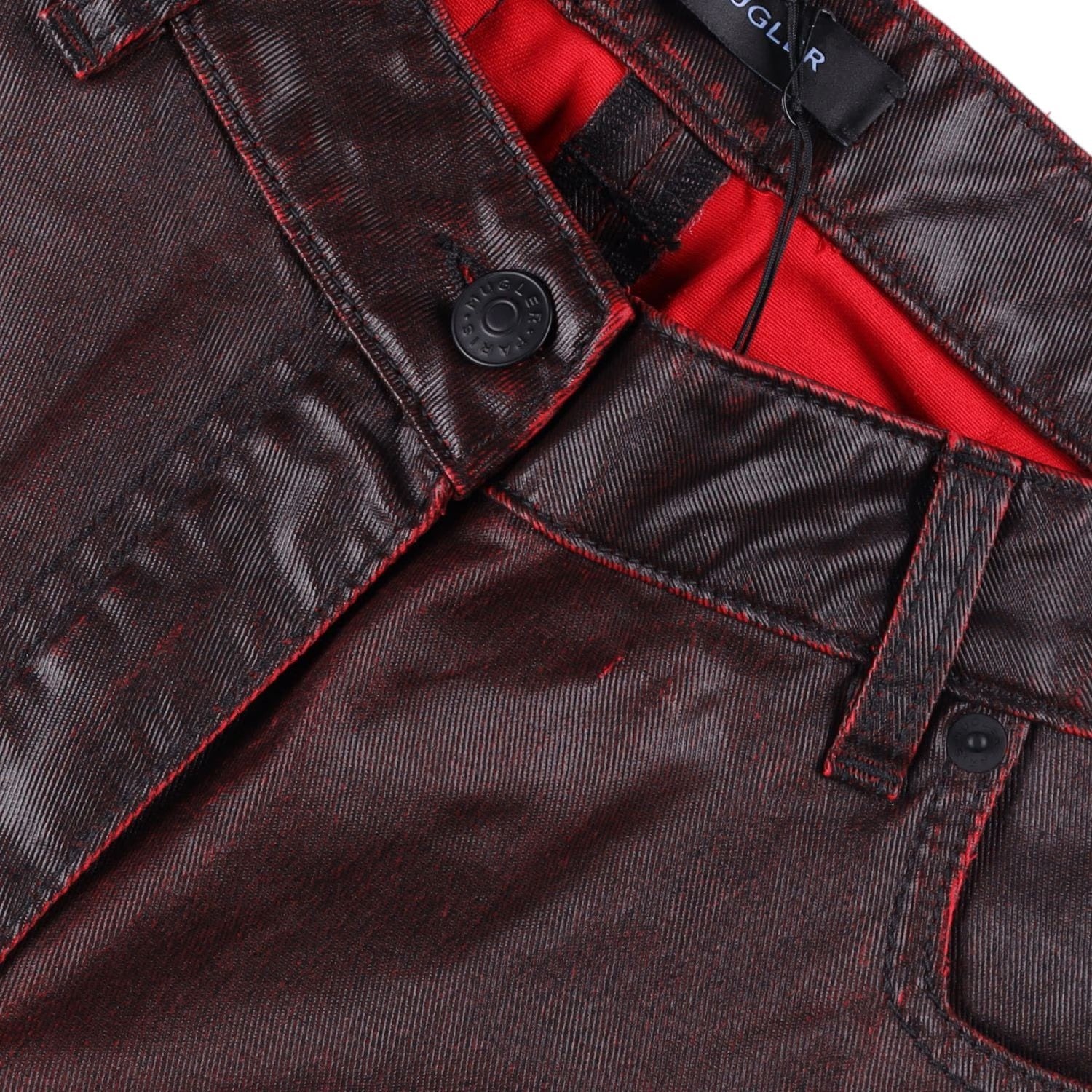 MUGLER Womens Jeans Flared Leg Denim Burgundy High Rise Size 40 RRP 770 — View 3