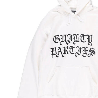 GUILTY PARTIES Mens Hoodie White Large Black Logo Pocket Cotton Size XL RRP 400 — View 2