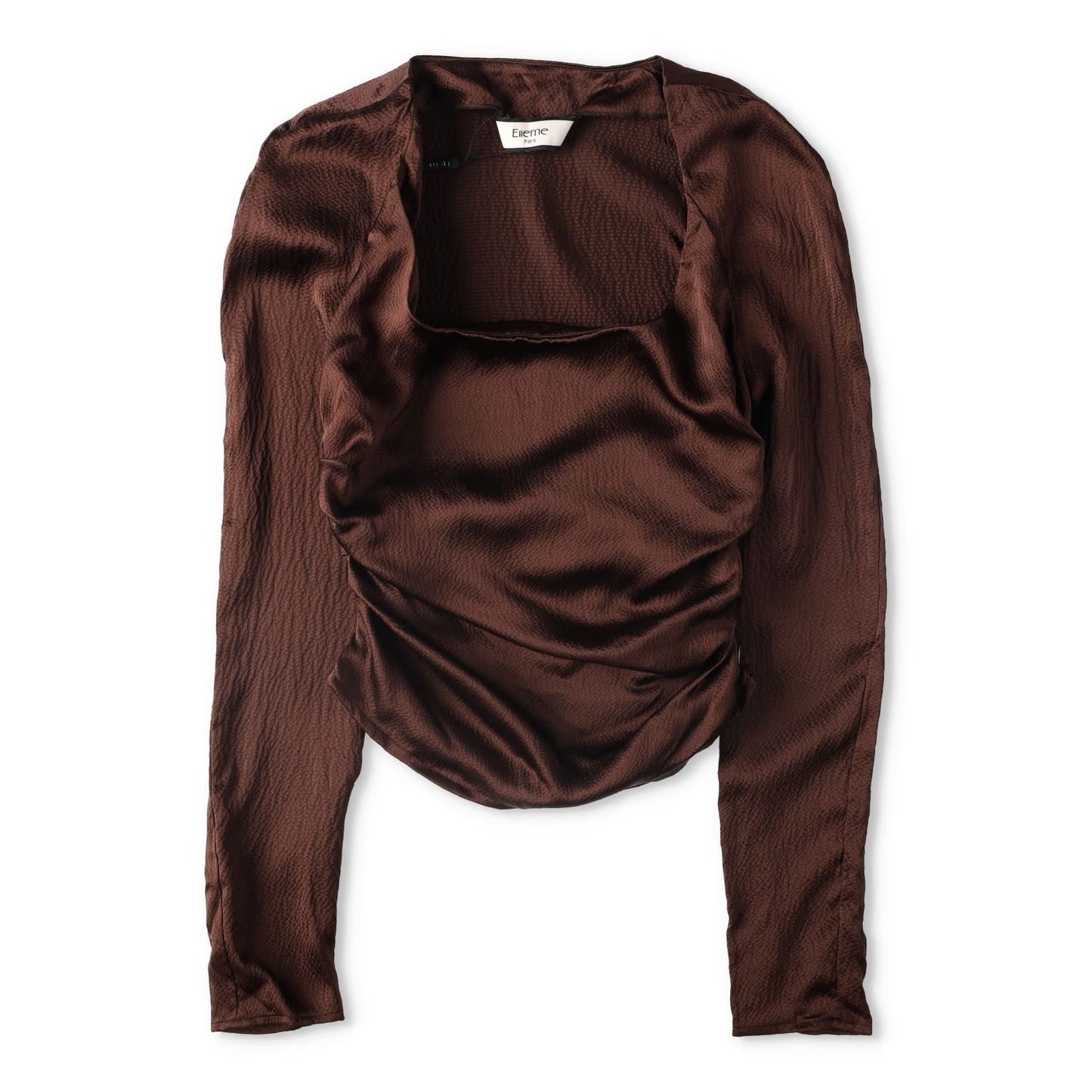 ELLEME Womens Scoop Neck Lomng Sleeve Knot Gathered Top Brown 34 RRP 385