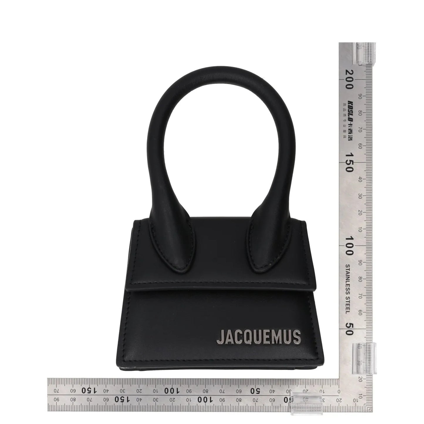 JACQUEMUS Womens Satchel Top Handle Bag Black Leather Silver Logo XS RRP 450 — View 8