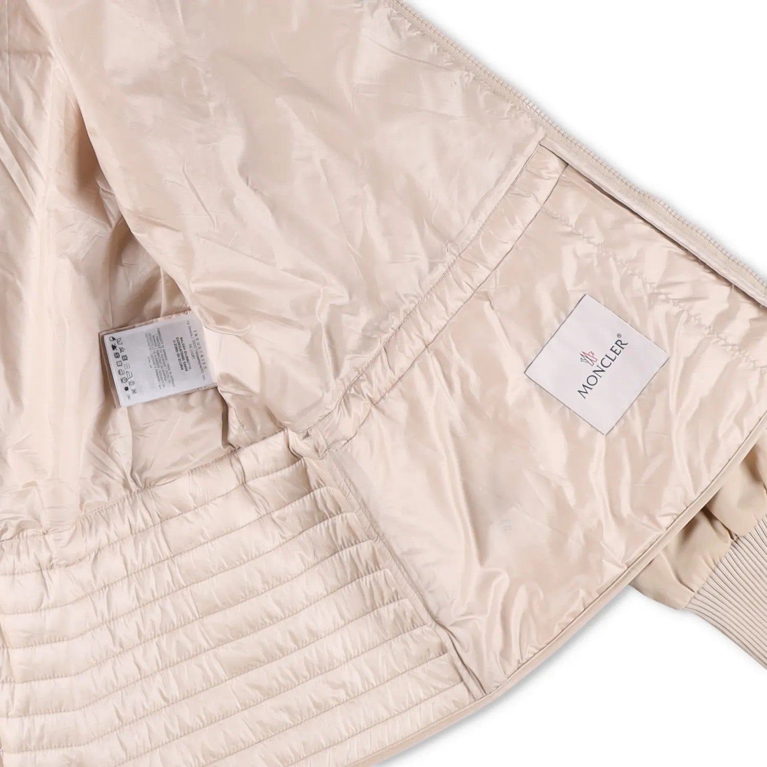 MONCLER Womens Bomber Jacket Beige Nylon Long Sleeve Quilted Zip RRP 1200 — View 11