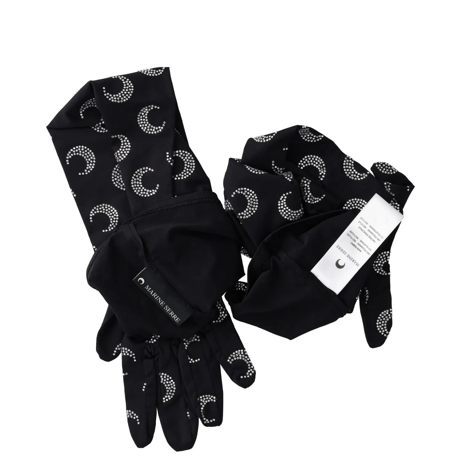 MARINE SERRE Womens Moon Rhinestoned Jersey Wrist Length Gloves Black M-L RRP337 — View 5