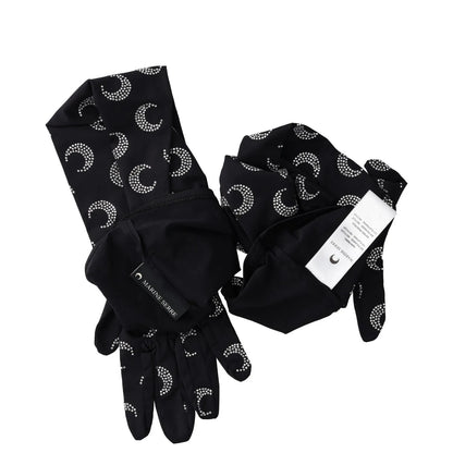 MARINE SERRE Womens Moon Rhinestoned Jersey Wrist Length Gloves Black M-L RRP337 — View 5