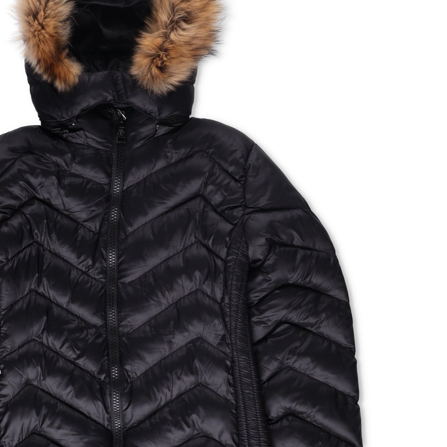 MONCLER Womens Makaluu Fur Hood Lined Jacket Nylon Size Large Black RRP1500 — View 7
